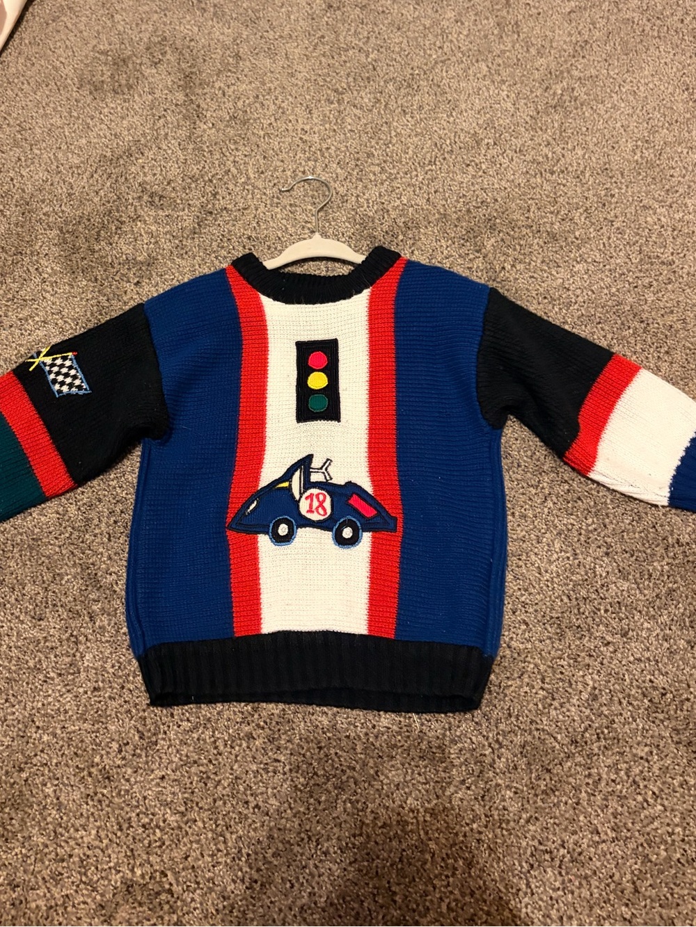 Vintage kids knit race car sweater